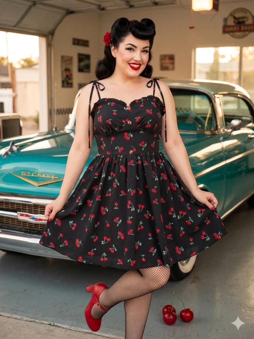 Cherry Dress XL Sweetheart Strappy Sundress Pinup Rockabilly Retro Coquette